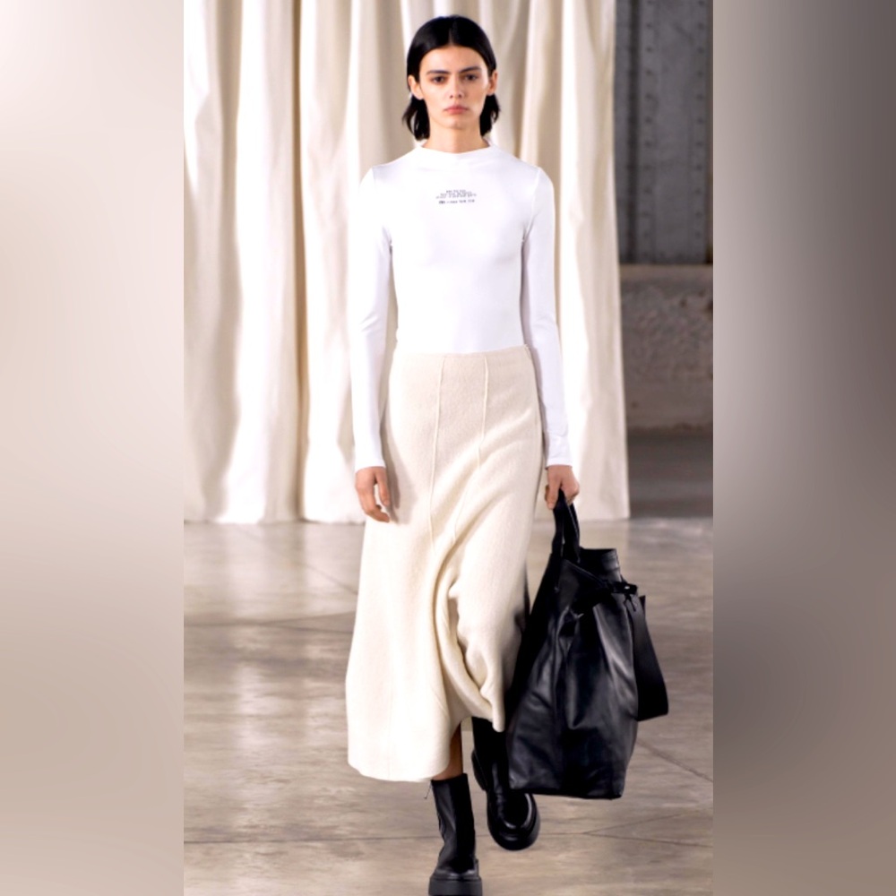 Zara Ivory Wool Midi Skirt